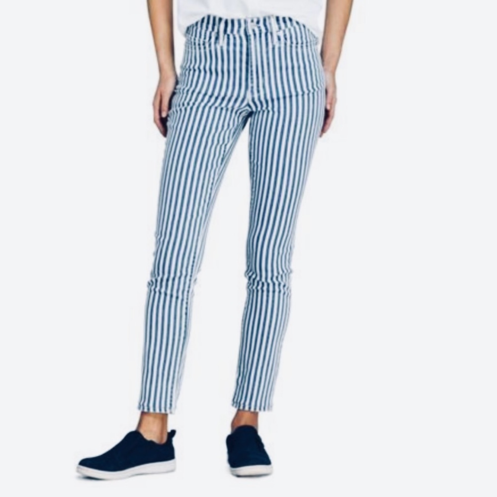 Lands' End Blue & White Stripe High-Rise Slim Ankle Jeans in Size 26W